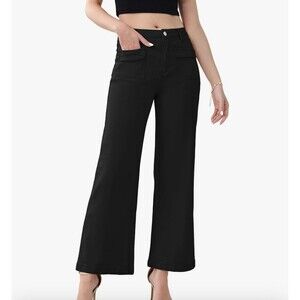 Wide Leg Jeans for Women Mid Waisted Straight Leg Stretchy Cropped Denim Pant 12